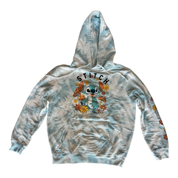 Disney Stitch Tie Dye Hoodie Large – Lilo & Stitch Floral Mushroom Pullover - Picture 1 of 13
